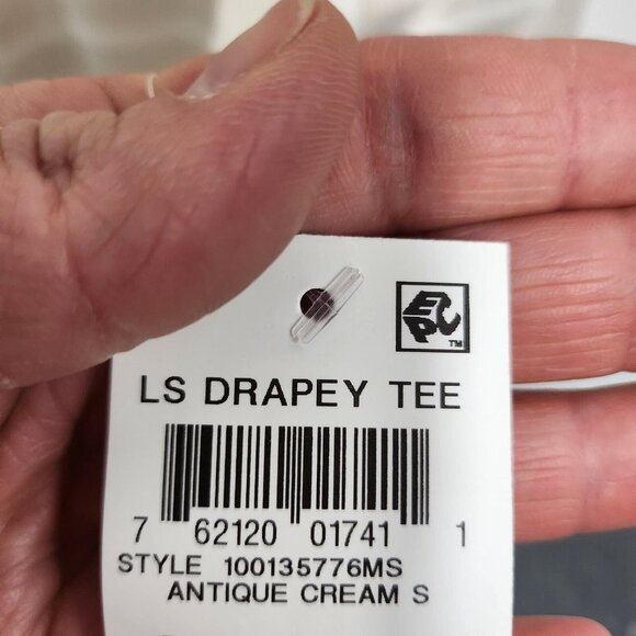 Style & Co Antique Cream Striped V-Neck Oversized Top Drapey Tee Large - Picture 5 of 10